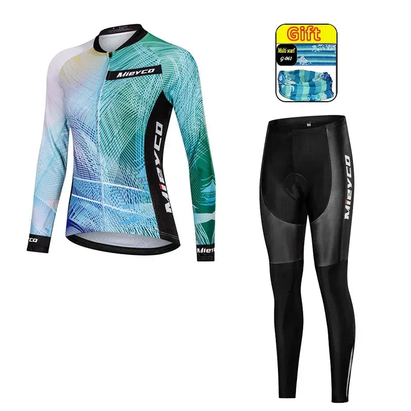 Women Long Sleeve Cycling Jersey Set MTB Bike Pants Kit Breathable Sportswear by Vimost Shop