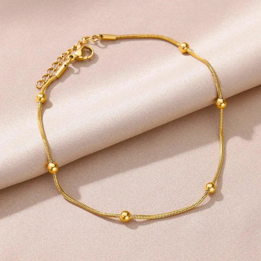 Anklets for Women Summer Beach Accessories Stainless Steel Imitation Pearl Chain Anklet Gold Color Leg Bracelets Bodychain Gifts by MAIDEN-ART