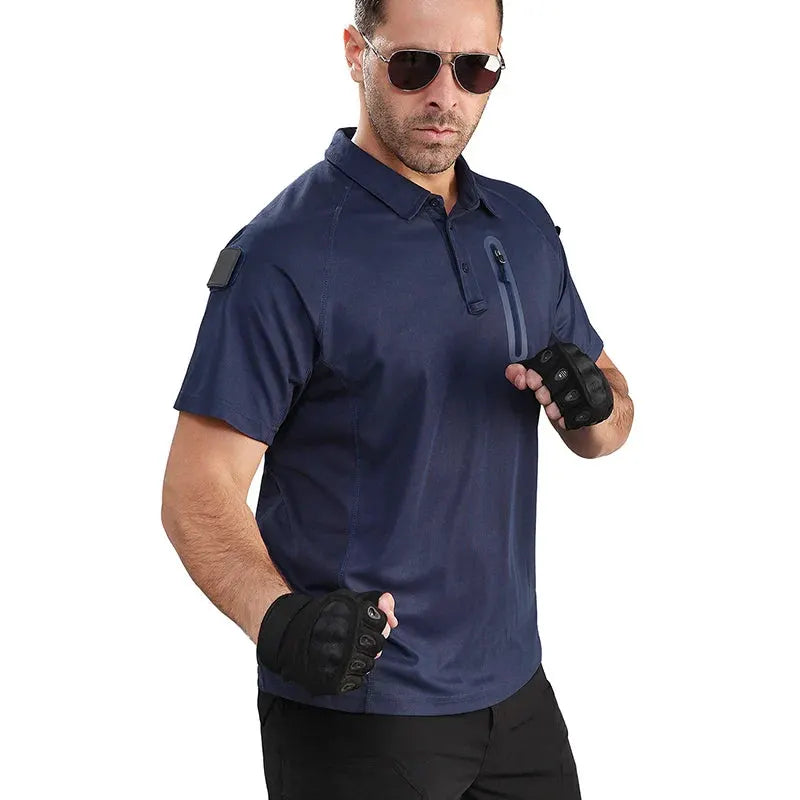 Men's Short Sleeve Polo Shirts Summer Tactical Polo with Zip Pocket Outdoor Hiking Golf Shirt Big Plus Size USA Size by Vimost Shop