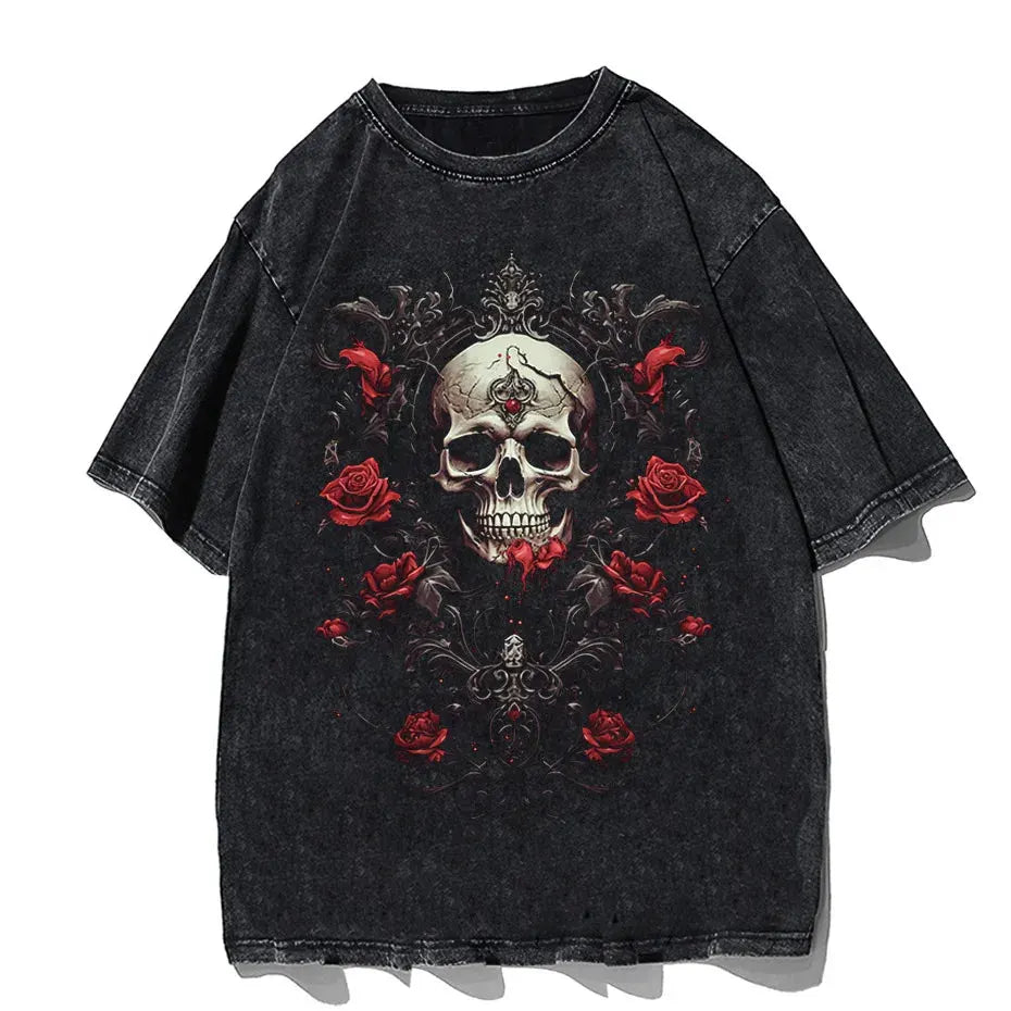 Hip-Hop Skull T-Shirt Men Vintage Harajuku Y2K Streetwear Black Cotton Tee by Vimost Shop