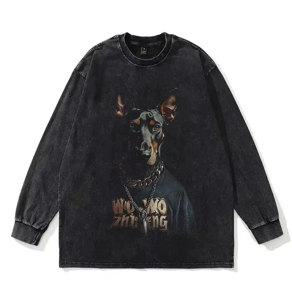 Retro Rottweiler Doberman Streetwear Tee – Vintage Hip Hop Gothic by Vimost Shop