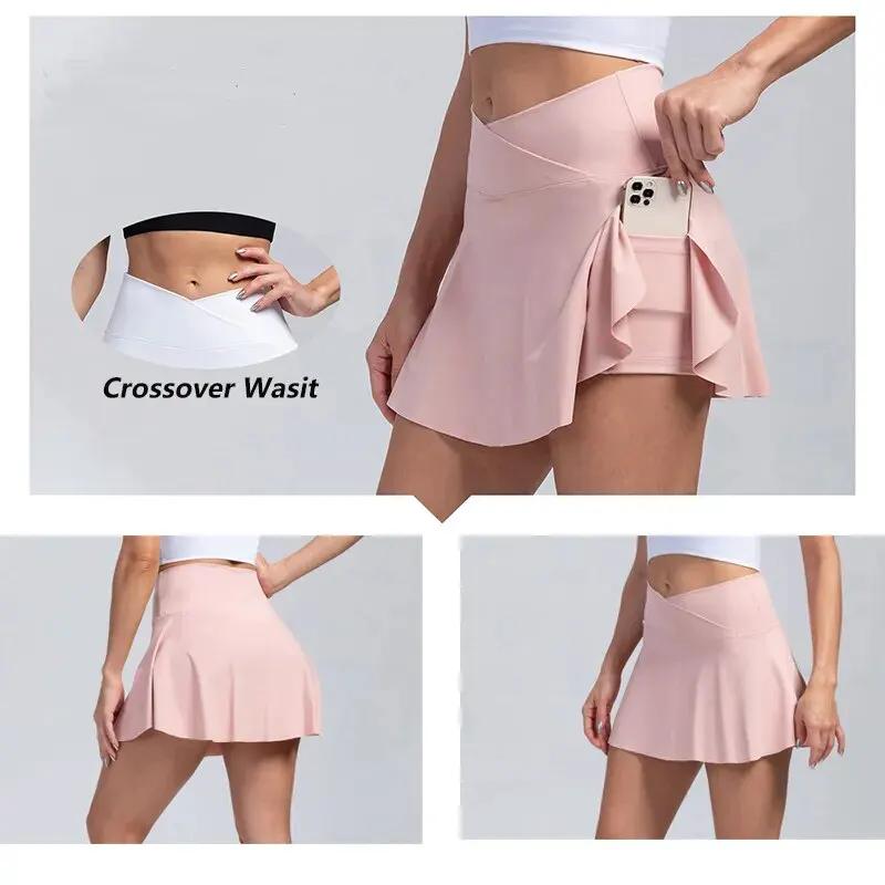 Women Pleated Tennis Skirt with Pockets Shorts Athletic Skirts Crossover High Waisted Athletic Golf Skorts Workout Sports Skirts by Vimost Shop