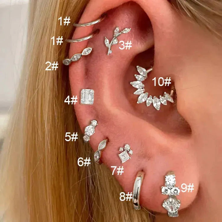 Stainless Steel Hoop Earring Women Zirconia Crystal Piercing Ear Daith Helix Tragus Lobe Cartilage Stud Earring Piercing Jewelry by Maiden-Art