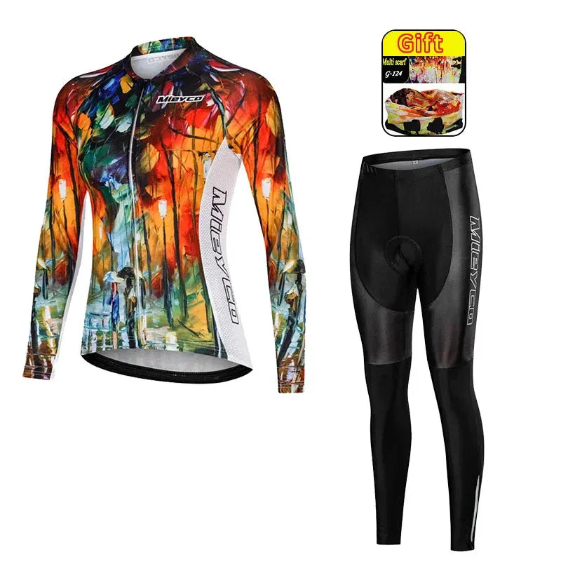 Women Long Sleeve Cycling Jersey Set MTB Bike Pants Kit Breathable Sportswear by Vimost Shop
