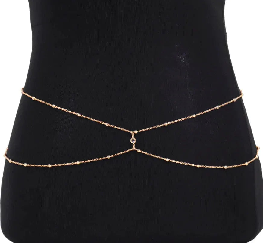 Clear Rhinestone Beaded Belly Chains For Women Gold Silver Color Metal Beach Bikini Link Chains Waist Body Jewelry Accessory by Maiden-Art