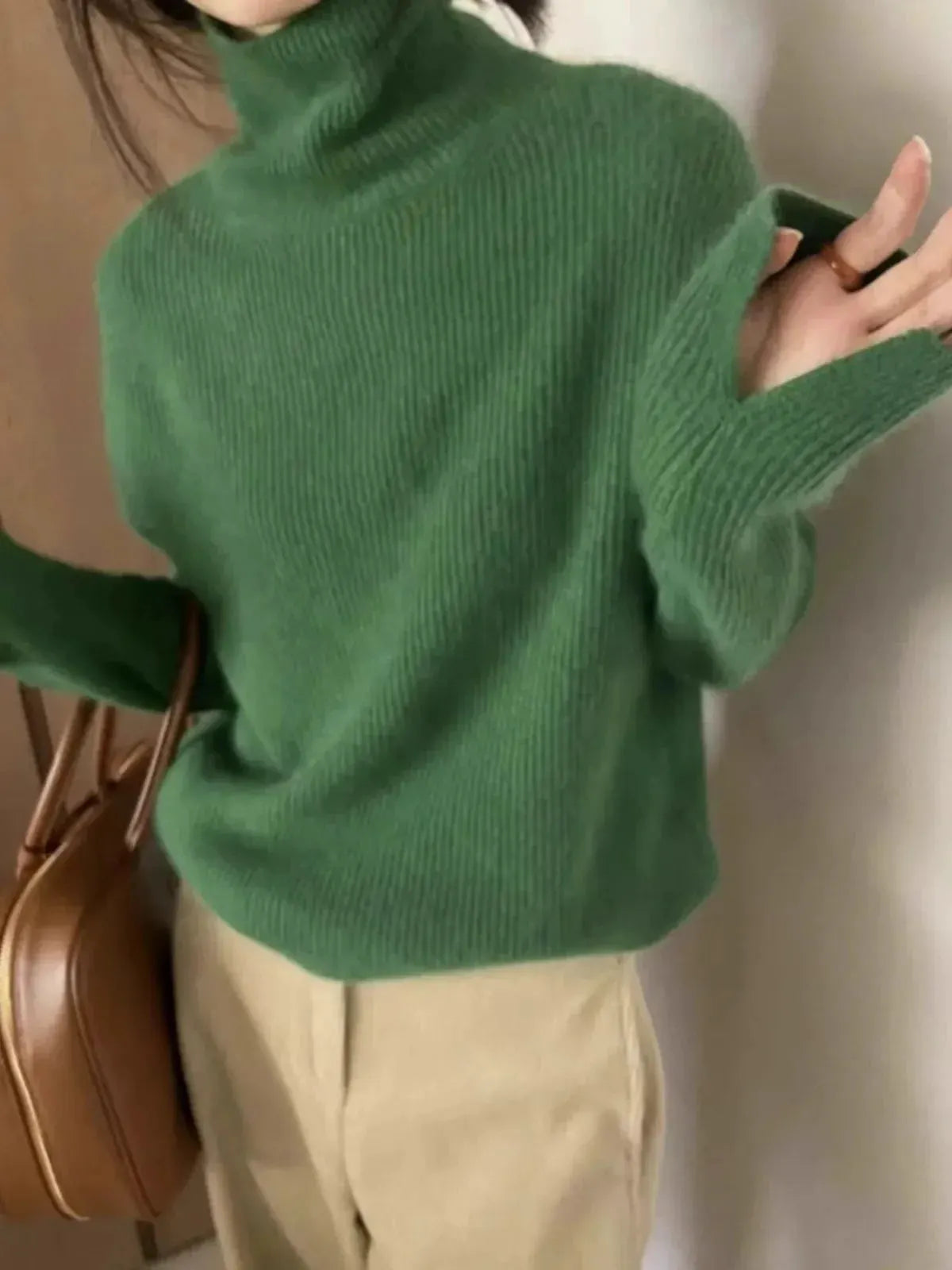 Foreign style autumn and winter turtleneck 100% pure cashmere sweater women lazy loose thick jumper knitted wool base shirt by Vimost Shop