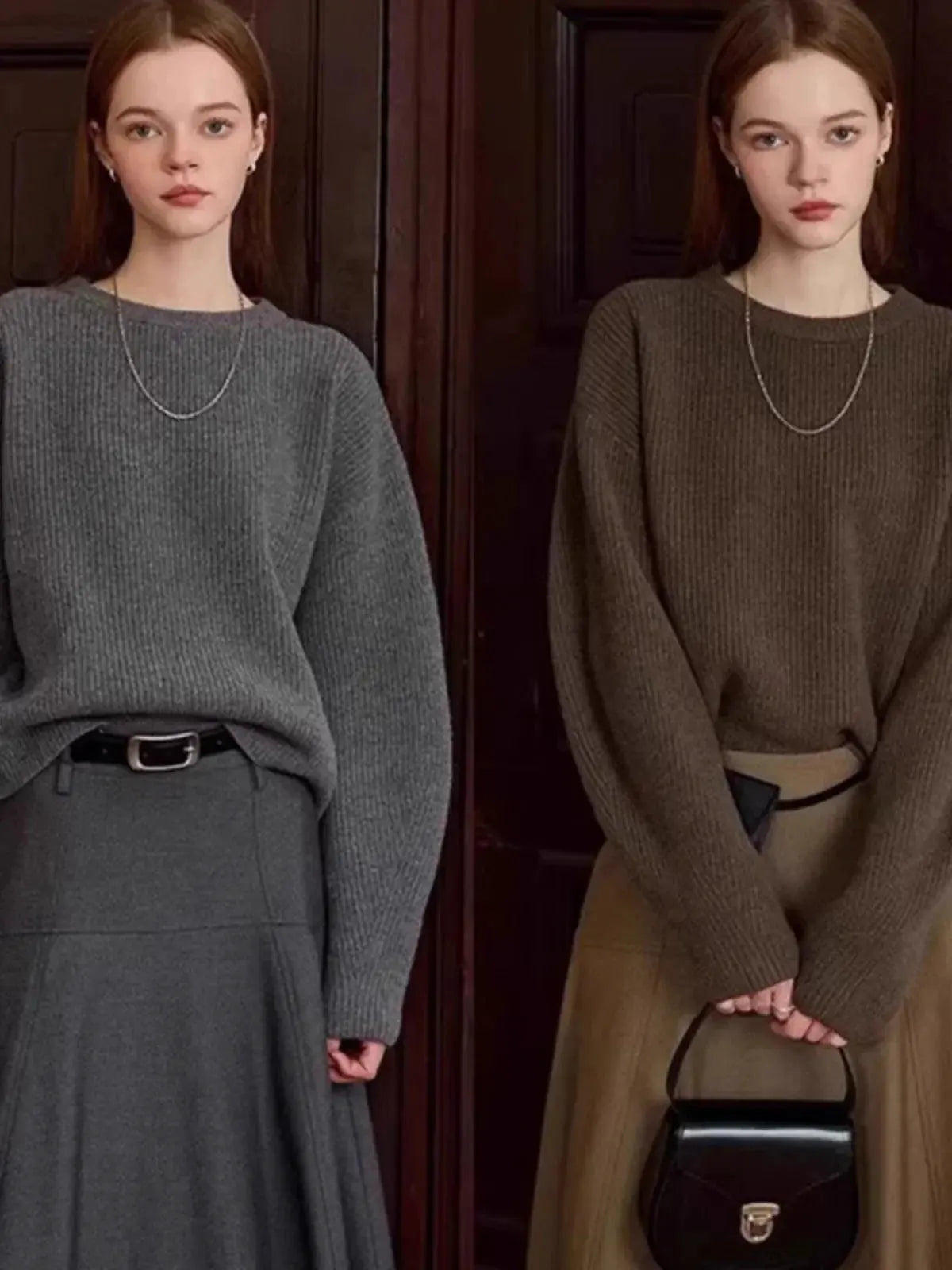 Vintage thick cashmere knitwear women's fall/winter loose shoulder crew neck sweater base sweater by Vimost Shop