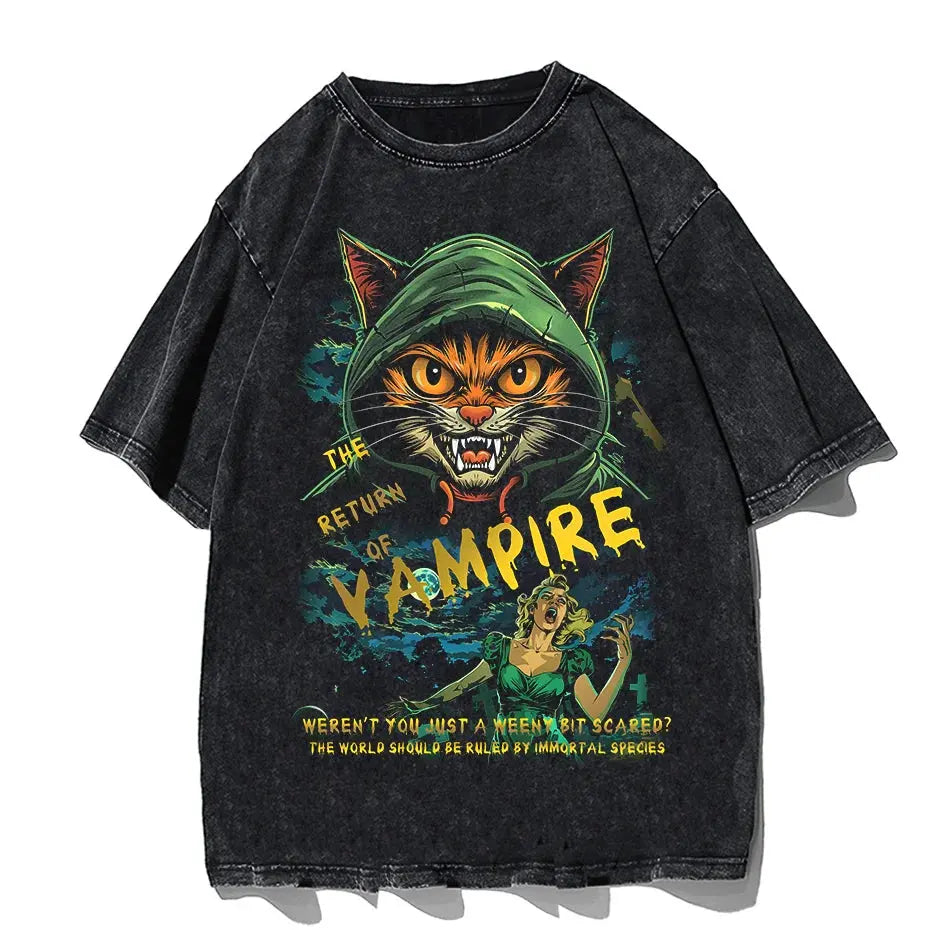 Japanese Cat Cartoon Graphic Baggy T-Shirt Men Streetwear by Vimost Shop