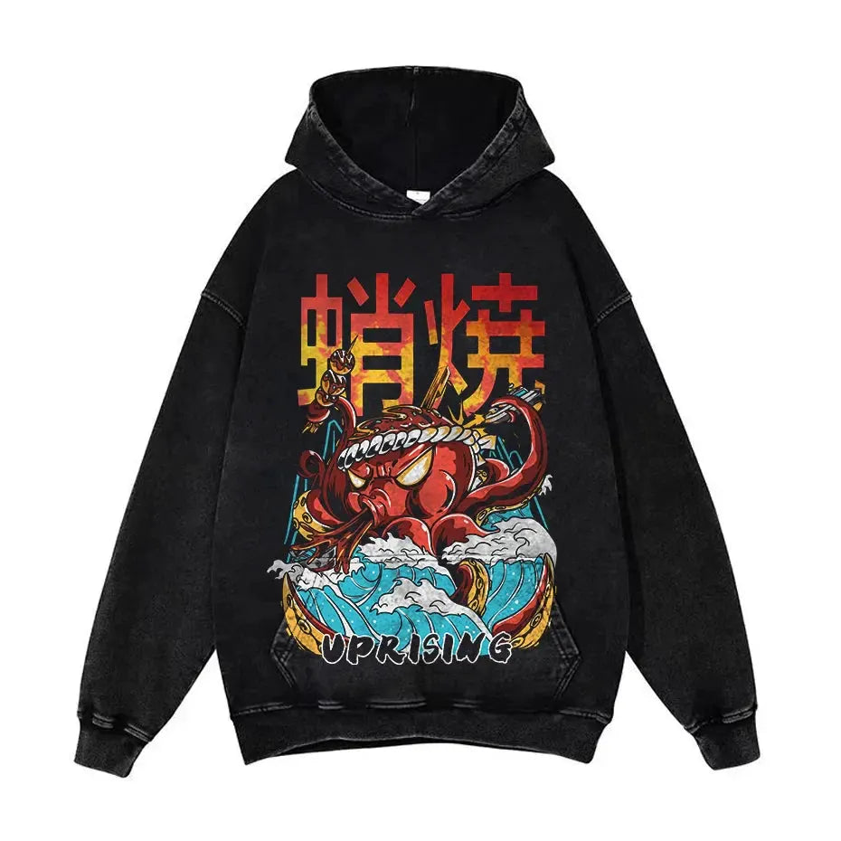 Anime Pain Graphic Hoodie Men's Retro Washed Harajuku Streetwear by Vimost Shop