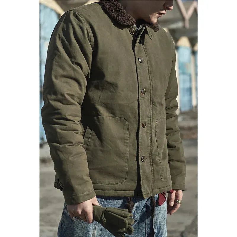 High quality vintage USN WW2 USMC thick sherpa fleece winter clothes khaki military work blank Winter N1 deck jacket for men by Vimost Shop