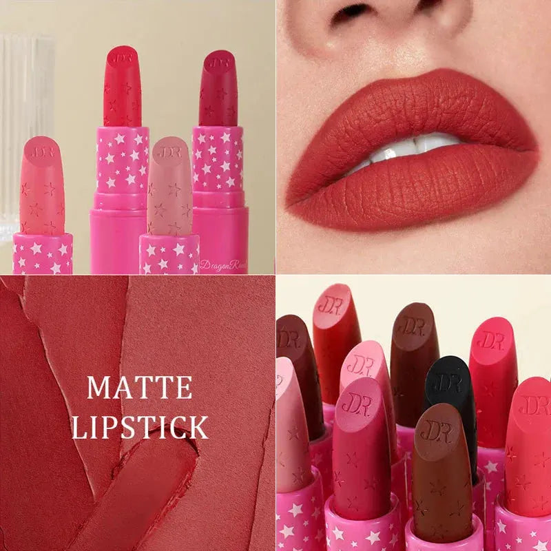 9 Colors Waterproof Rose Red Velvet Matte Lipstick Moisturizing Long Lasting Stars Not Easy To Fade Nude Lip Tint Black Lipstick by Maiden-Art