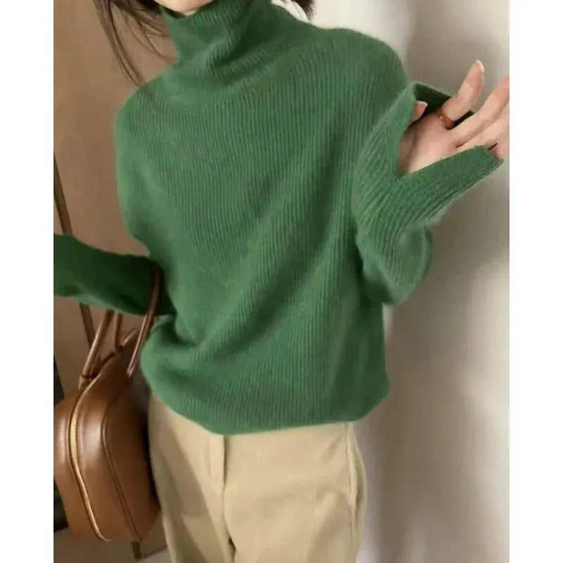 Foreign style autumn and winter turtleneck 100% pure cashmere sweater women lazy loose thick jumper knitted wool base shirt by Vimost Shop