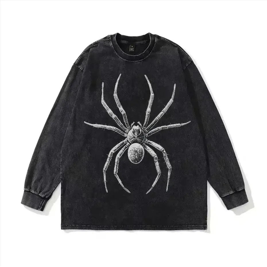 Spider Hand-Drawn Graphic Distressed Oversized Cotton T-Shirt by Vimost Shop