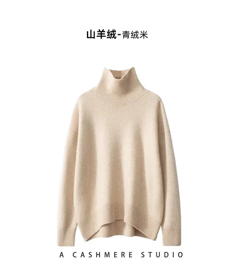 Autumn and Winter New Thick Cashmere Sweater Women High Neck Pullover Sweater Warm Loose Knitted Base Sweater Jacket Tops by Vimost Shop