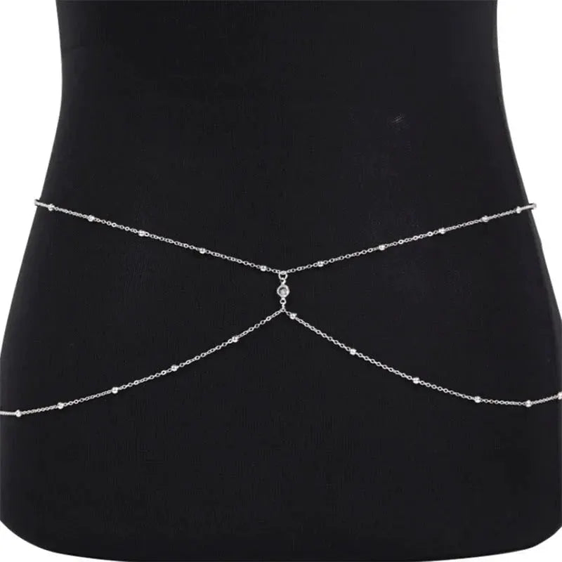 Clear Rhinestone Beaded Belly Chains For Women Gold Silver Color Metal Beach Bikini Link Chains Waist Body Jewelry Accessory by Maiden-Art