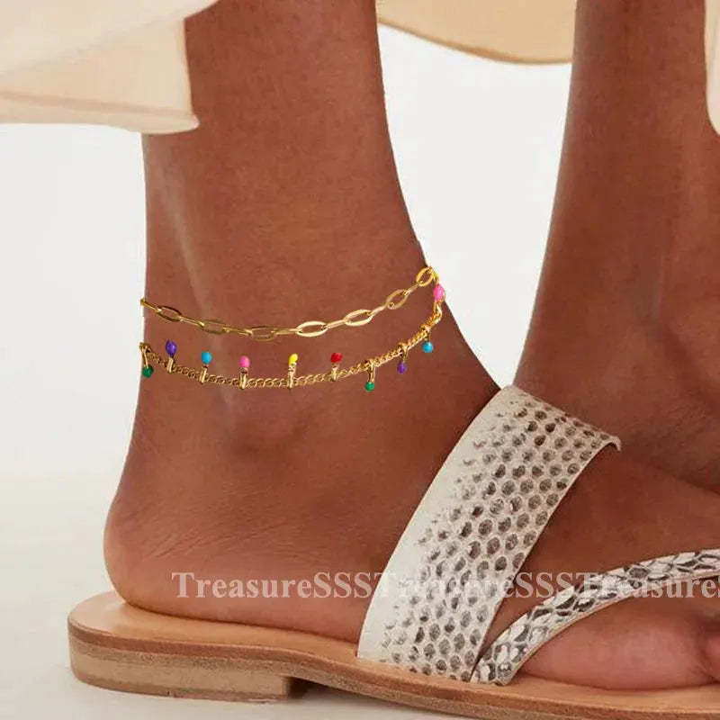 Anklets for Women Summer Beach Accessories Stainless Steel Imitation Pearl Chain Anklet Gold Color Leg Bracelets Bodychain Gifts by MAIDEN-ART