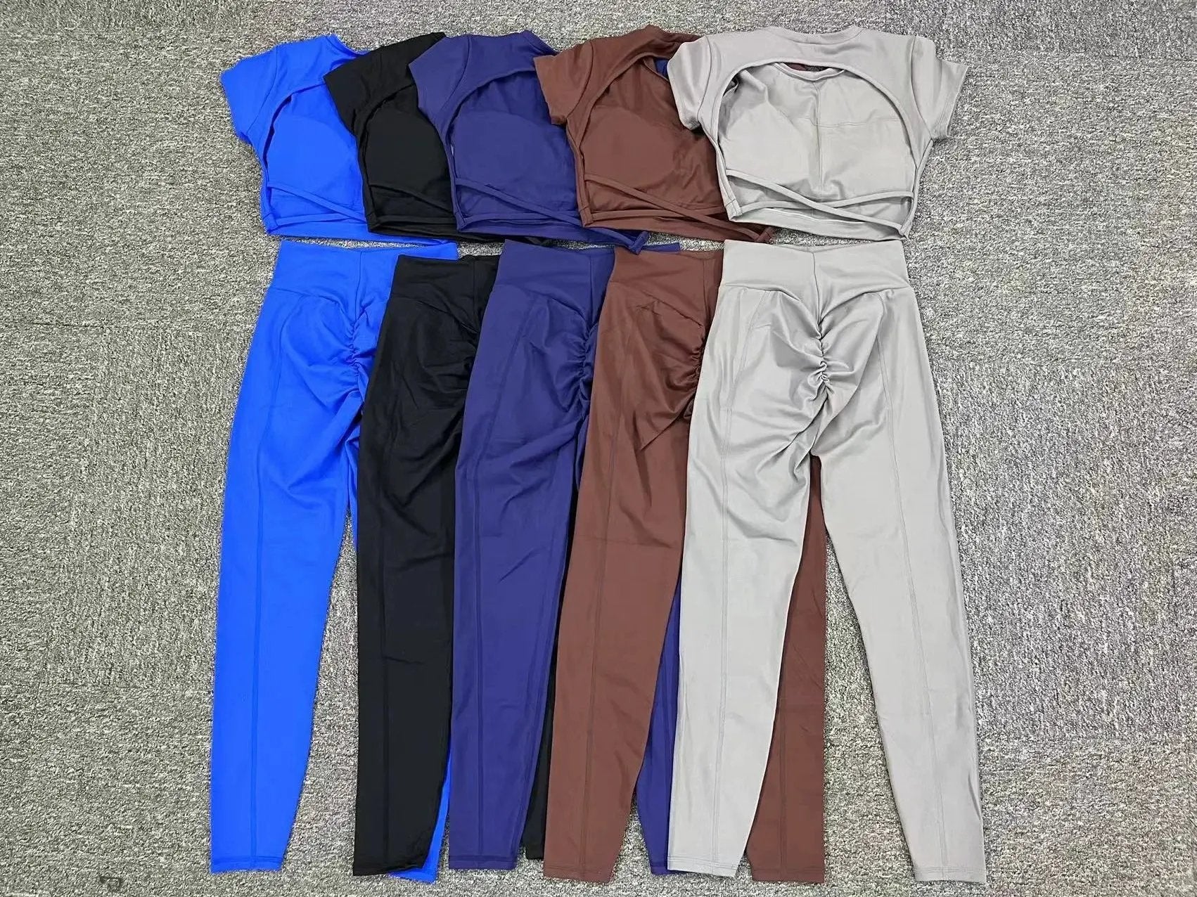 Cross Backless Sporty Set Women 2 Piece Sportswear Short Sleeve Training Suit for Fitness Yoga Wear Female Gym Workout Clothes by MAIDEN-ART