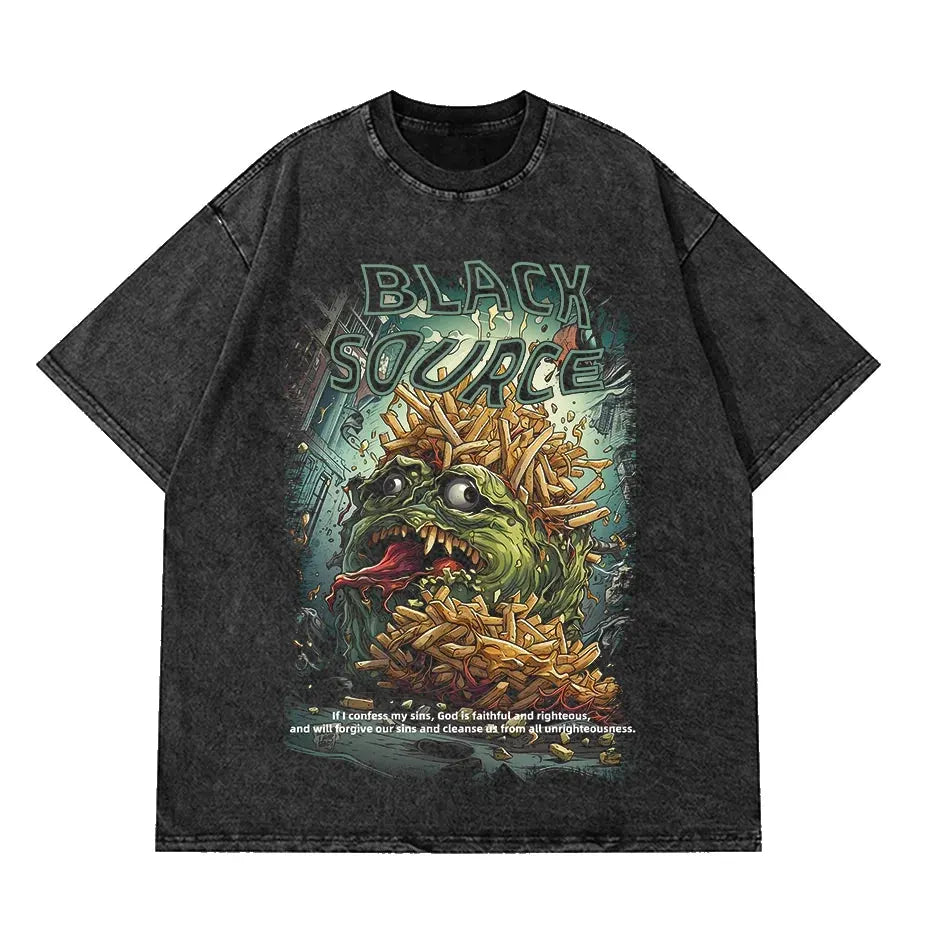 Anime Octopus Vintage Wash Harajuku T-Shirt Japanese Style Unisex by Vimost Shop