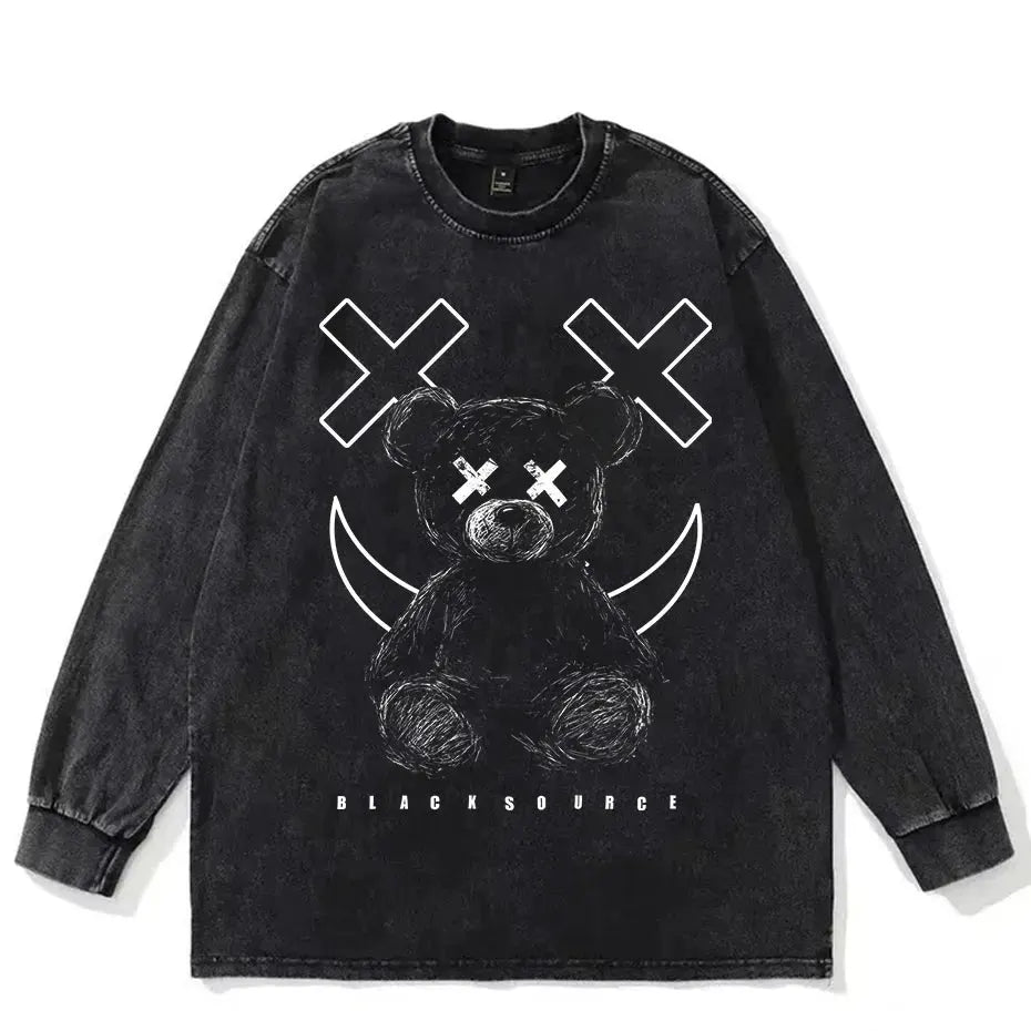 Bear Print T-Shirt Men 100% Cotton Harajuku Loose Casual Short Sleeve Tee by Vimost Shop