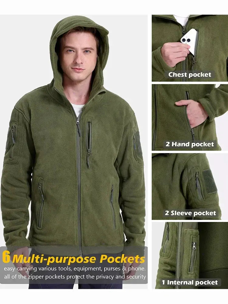 Men's Hunting Fleece Jacket Hiking Hunting Outdoor Fleece Tactical Jacket Winter Warm Full Zip Military Hoodies Multi-Pockets by Vimost Shop