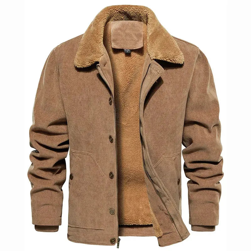 Men's Winter Corduroy Jacket Fleece Warm Lined Cargo Work Jacket Casual Thick Sherpa Collar Trucker Deck Navy Coats by Vimost Shop