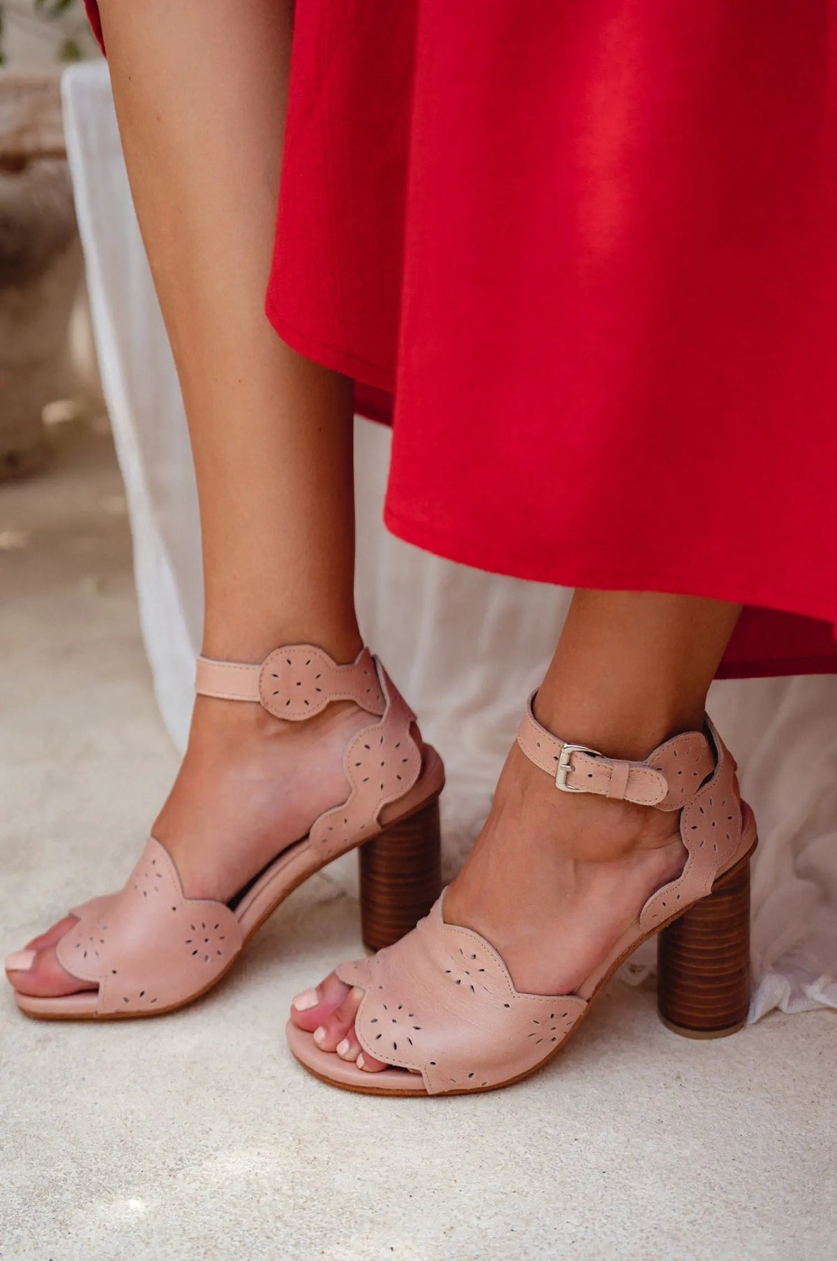 Sakura Block Heel Leather Sandals (Sz. 7) by ELF
