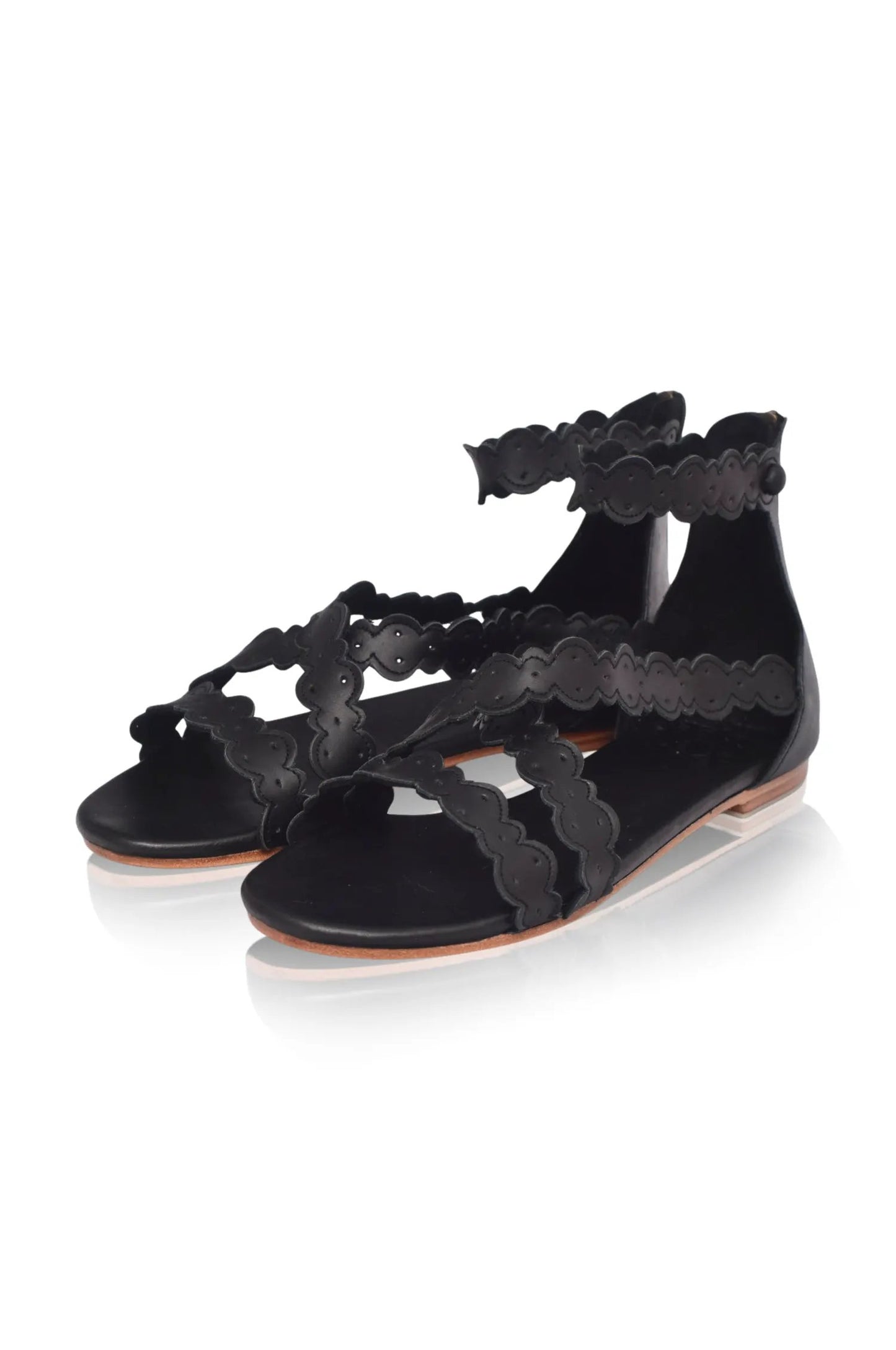 Salty Sea Scalloped Criss Cross Leather Sandals by ELF