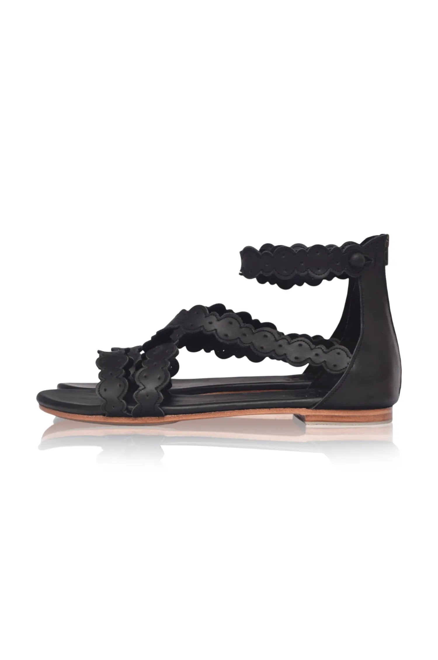 Salty Sea Scalloped Criss Cross Leather Sandals by ELF
