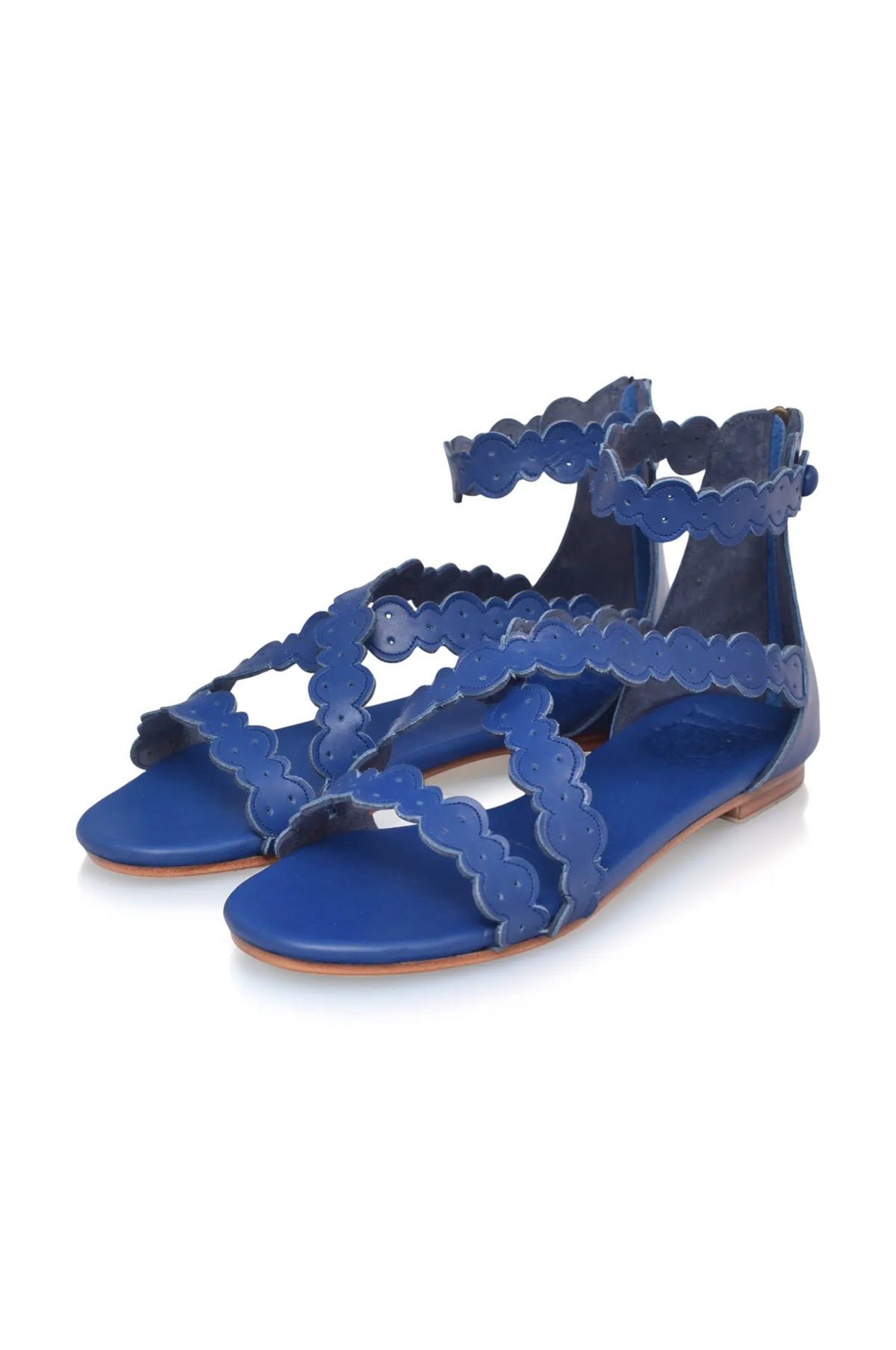 Salty Sea Scalloped Criss Cross Leather Sandals by ELF