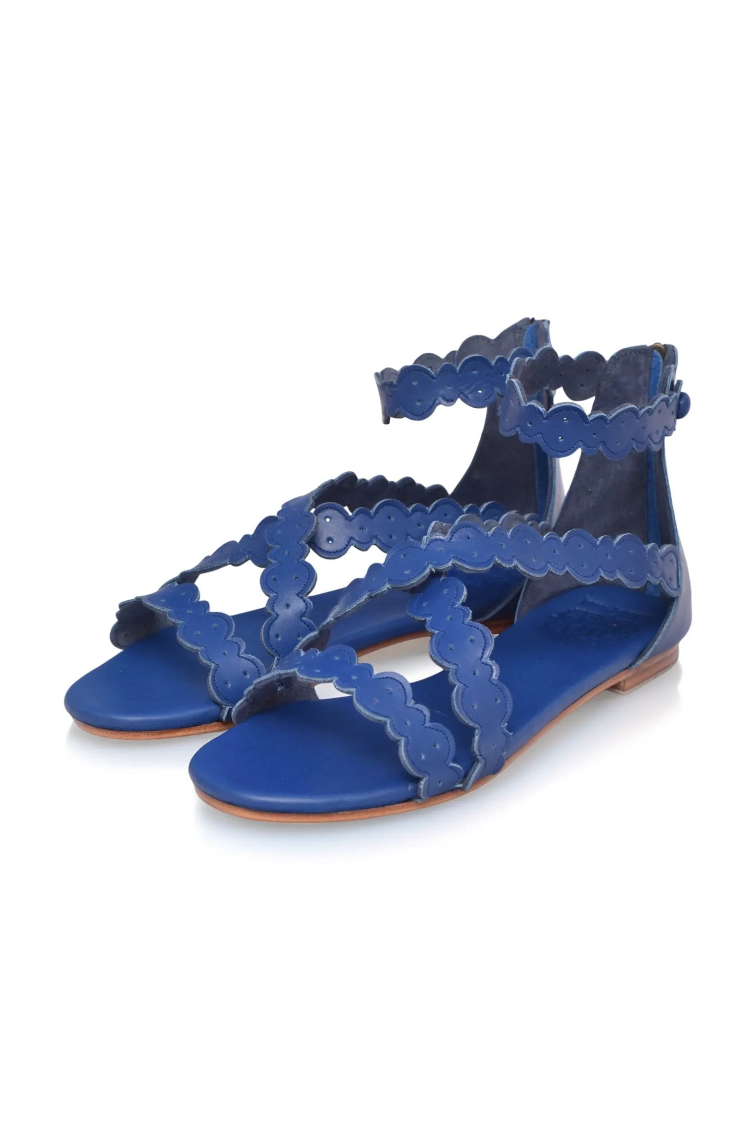 Salty Sea Scalloped Criss Cross Leather Sandals by ELF