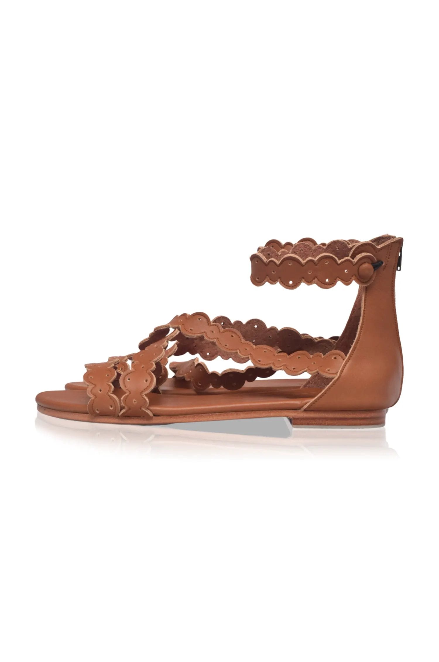 Salty Sea Scalloped Criss Cross Leather Sandals by ELF