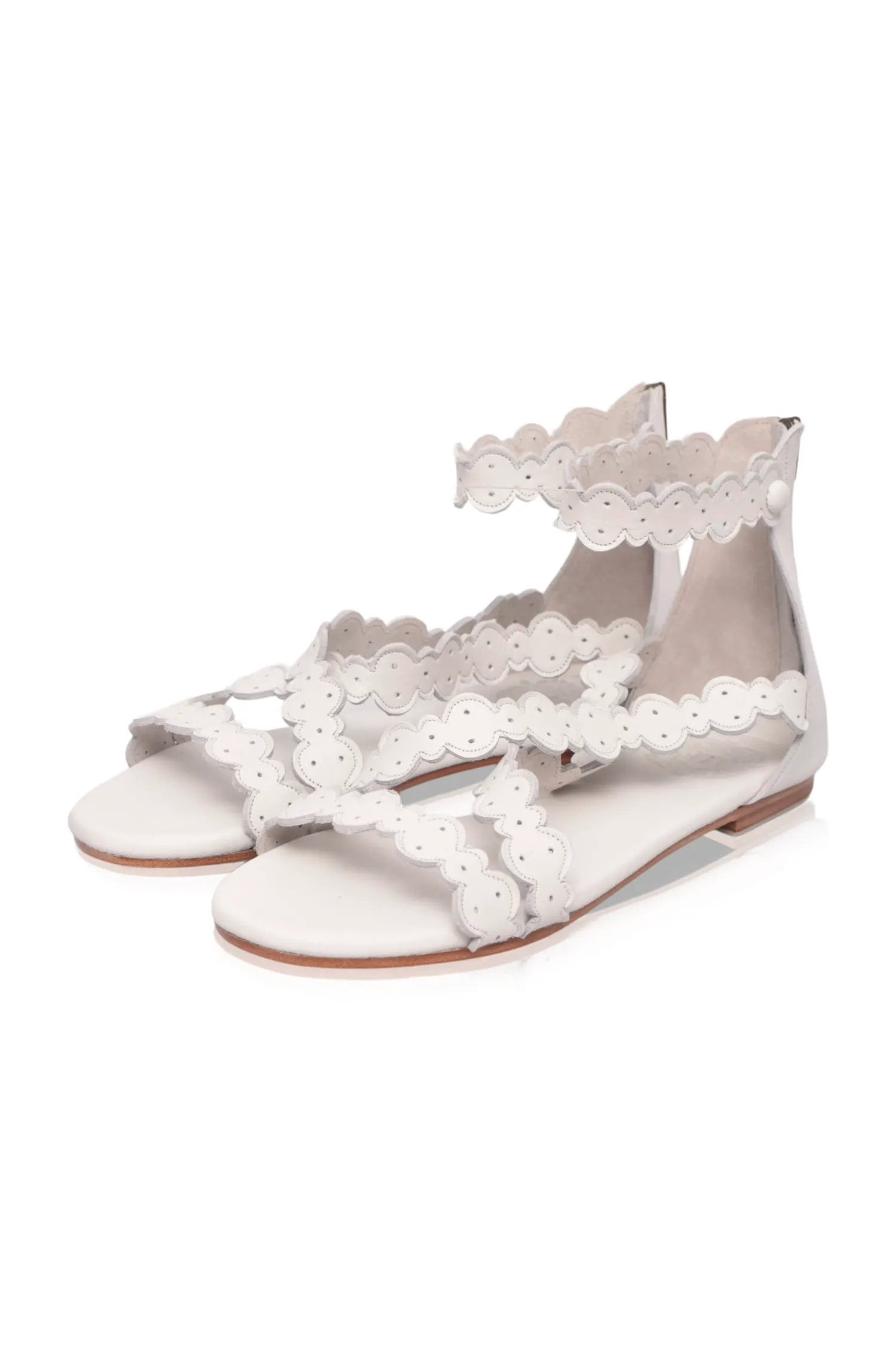 Salty Sea Scalloped Criss Cross Leather Sandals by ELF