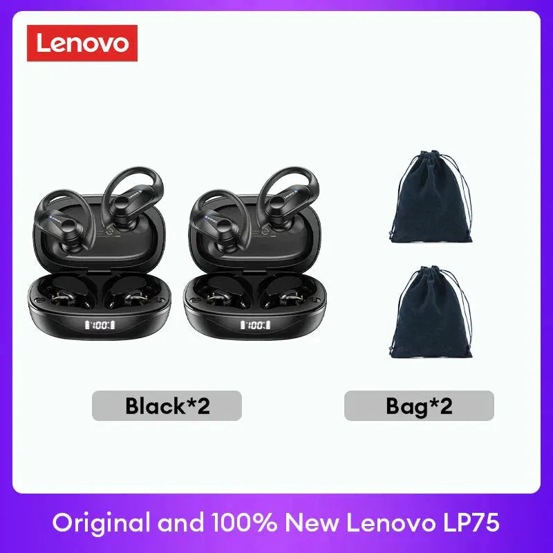 Original Lenovo LP75 TWS Bluetooth V5.3 Headphones Wireless LED Digital Display Earphones Noise Reduction Waterproof Headset New by MAIDEN-ART