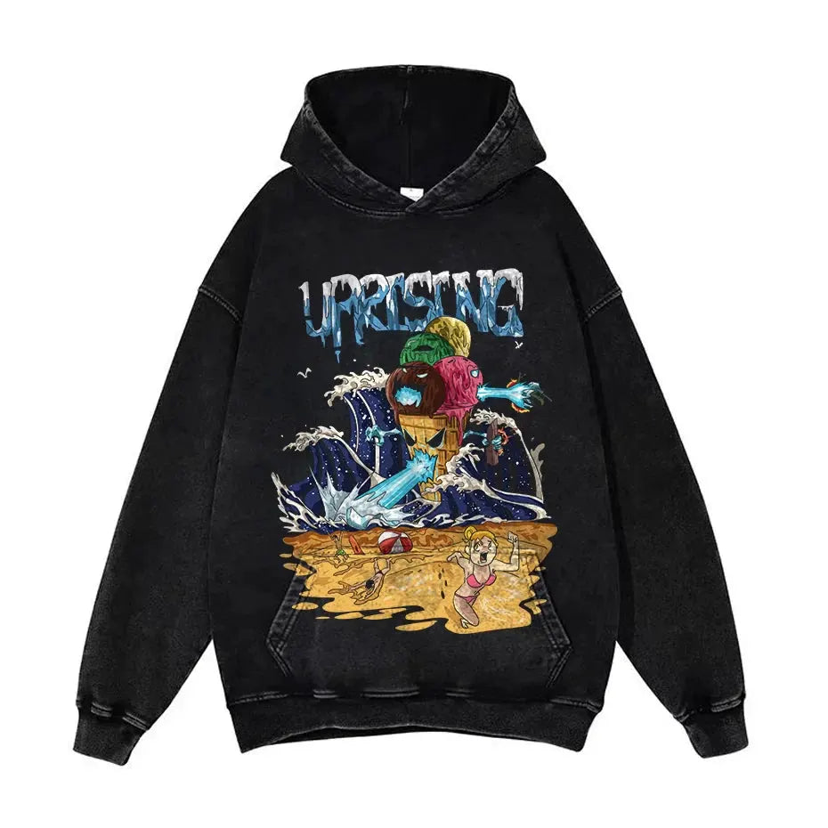 Anime Pain Graphic Hoodie Men's Retro Washed Harajuku Streetwear by Vimost Shop