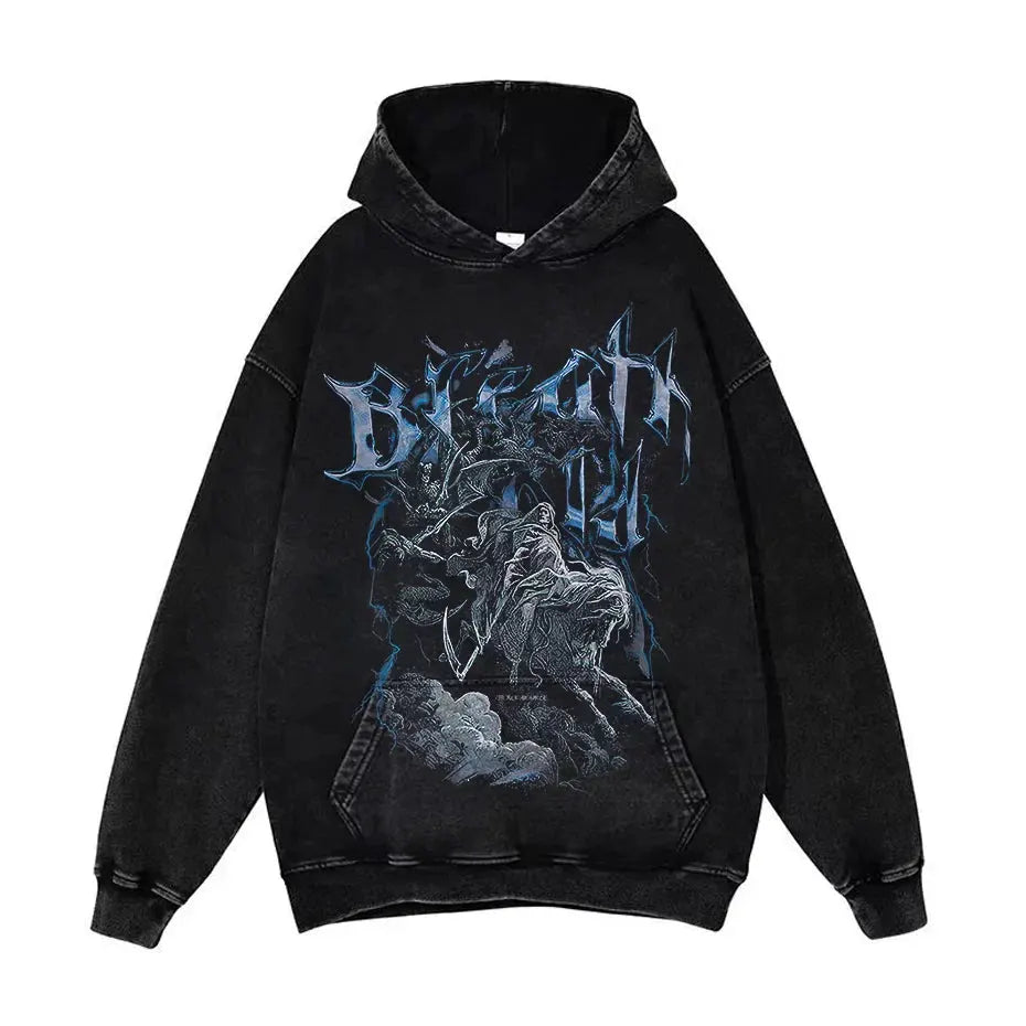Anime Pain Graphic Hoodie Men's Retro Washed Harajuku Streetwear by Vimost Shop
