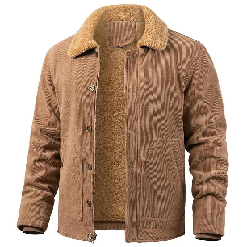 Men's Winter Corduroy Jacket Warm Fleece Lined Cargo Work Coat Casual Thick Sherpa Collar Trucker Deck Navy Jackets by Vimost Shop
