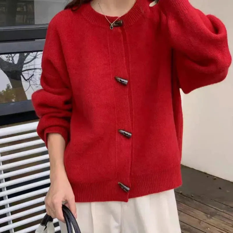 Versatile Crew Neck Autumn and Winter Sweater Wool Coat 100% Pure Cashmere Knitted Cardigan for Women Top by Vimost Shop
