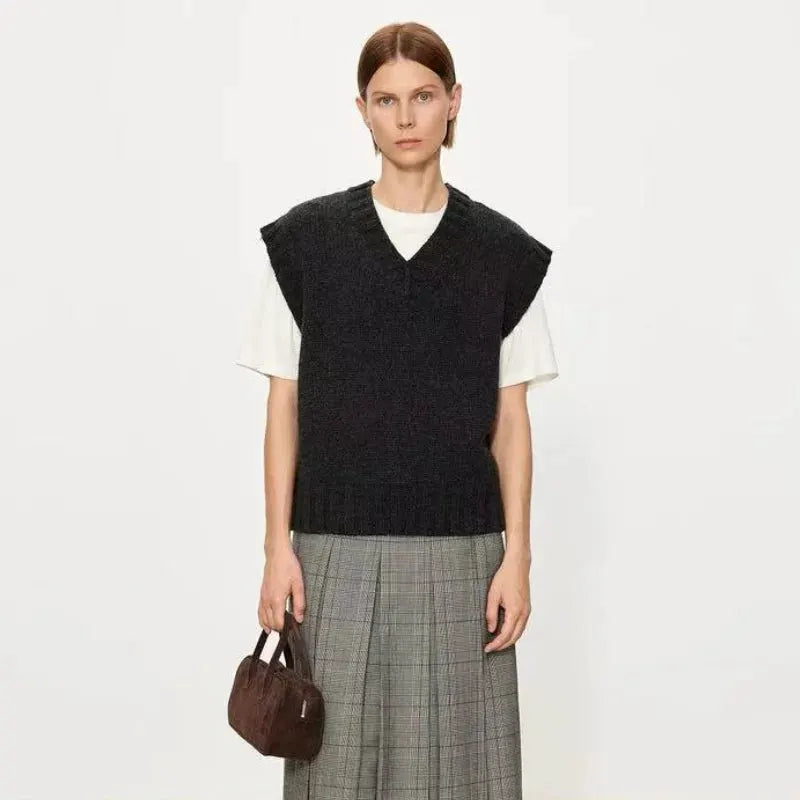For autumn winter sleeveless vests stylish and loose with V-neck wool vests for layering Women's knitted sweaters and waistcoats by Vimost Shop