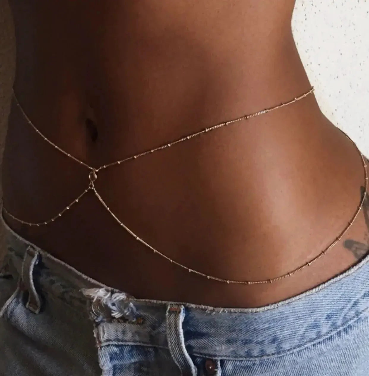 Clear Rhinestone Beaded Belly Chains For Women Gold Silver Color Metal Beach Bikini Link Chains Waist Body Jewelry Accessory by Maiden-Art