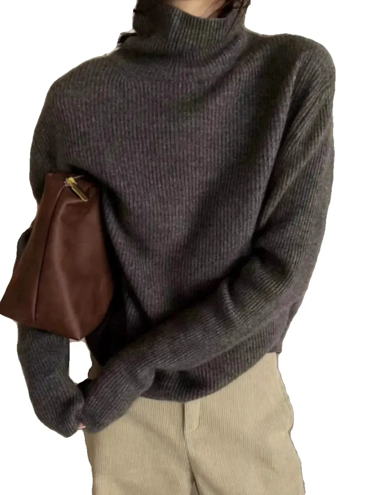 Foreign style autumn and winter turtleneck 100% pure cashmere sweater women lazy loose thick jumper knitted wool base shirt by Vimost Shop