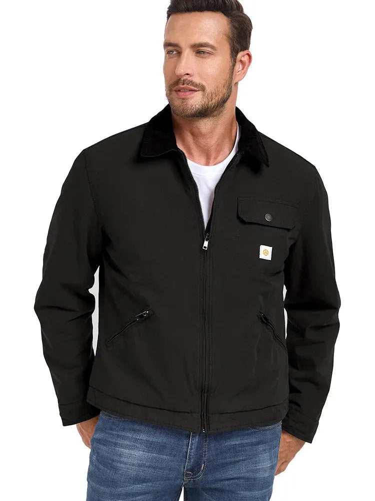 Men's Winter Cotton Jacket Warm Quilted Padded Lined Cargo Work Jacket Regular Fit Casual Lapel Trucker Coat by Vimost Shop