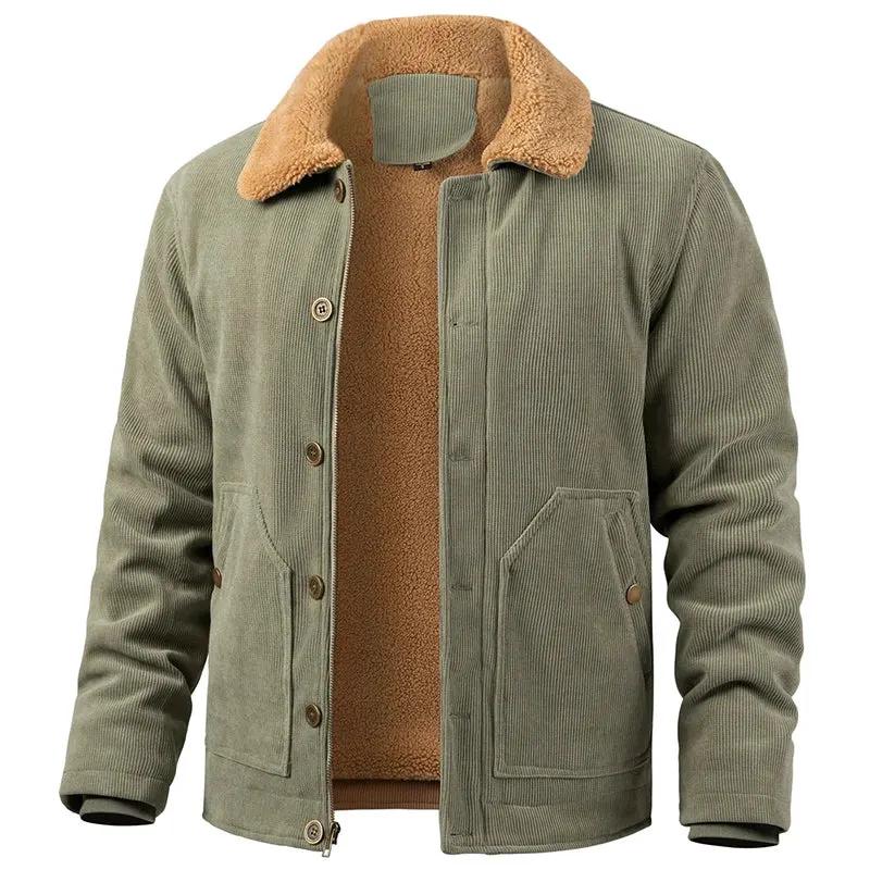 Men's Winter Corduroy Jacket Warm Fleece Lined Cargo Work Coat Casual Thick Sherpa Collar Trucker Deck Navy Jackets by Vimost Shop