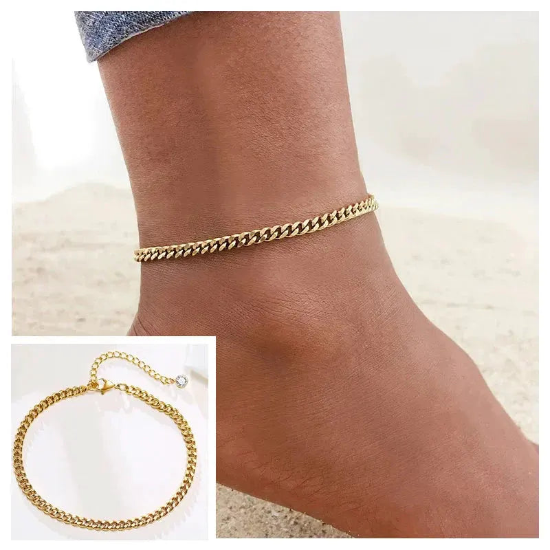 Snake Chain Anklet for Women Girls Adjustable Summer Beach Chain Anklet Bracelet Mother's Day Gifts Stainless Steel Not Allergic by Maiden-Art