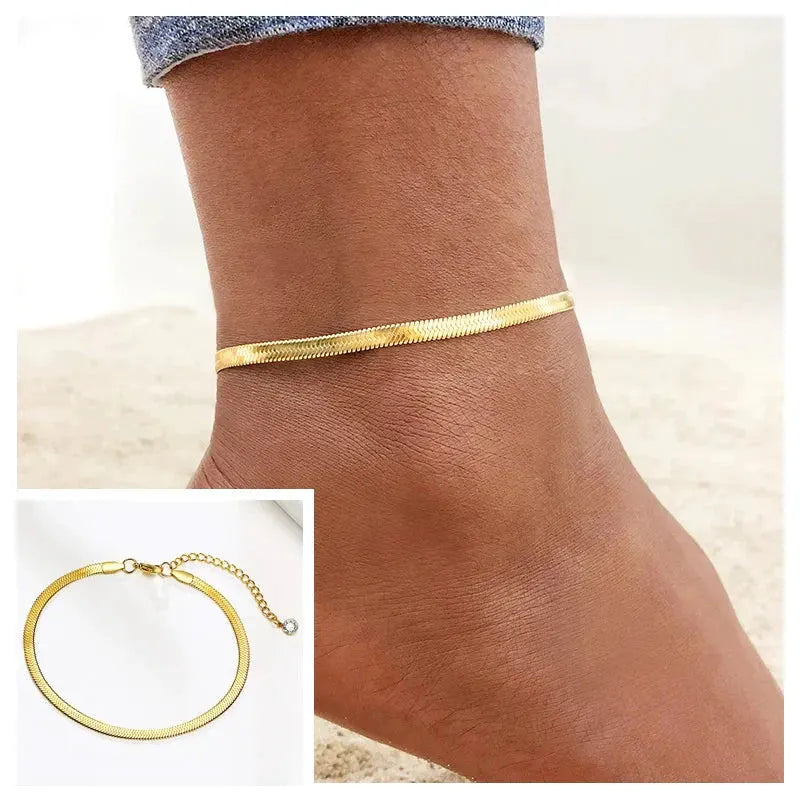 Snake Chain Anklet for Women Girls Adjustable Summer Beach Chain Anklet Bracelet Mother's Day Gifts Stainless Steel Not Allergic by Maiden-Art