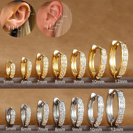 1Pair Stainless Steel Huggie Minimal Hoop Earrings Little Crystal Zirconia Thin Helix Tragus Cartilage Earrings Piercing Jewelry by MAIDEN-ART