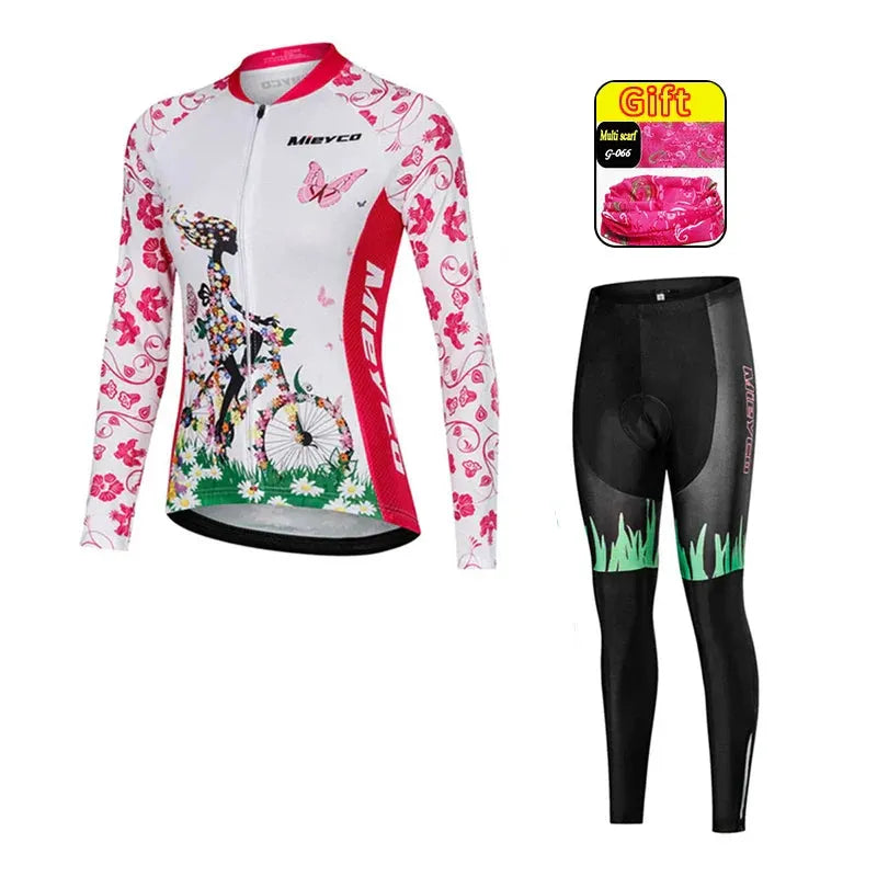 Women Long Sleeve Cycling Jersey Set MTB Bike Pants Kit Breathable Sportswear by Vimost Shop