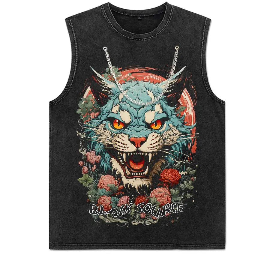Japanese Tiger Head Graphic T-Shirt Oversized Streetwear Y2K Tee by Vimost Shop