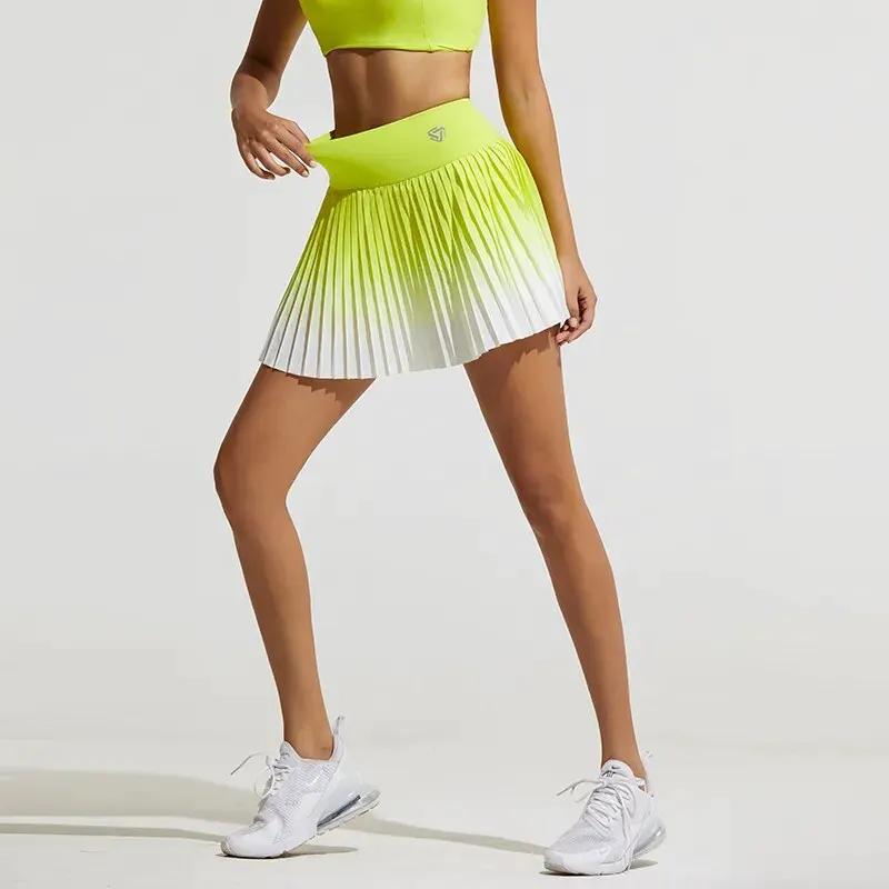Women Summer Safe Tennis Skirts S-XXL Gym Golf Running Pleated skirt Girls Gradient Sports Fitness High Waist Skorts With Pocket by Vimost Shop