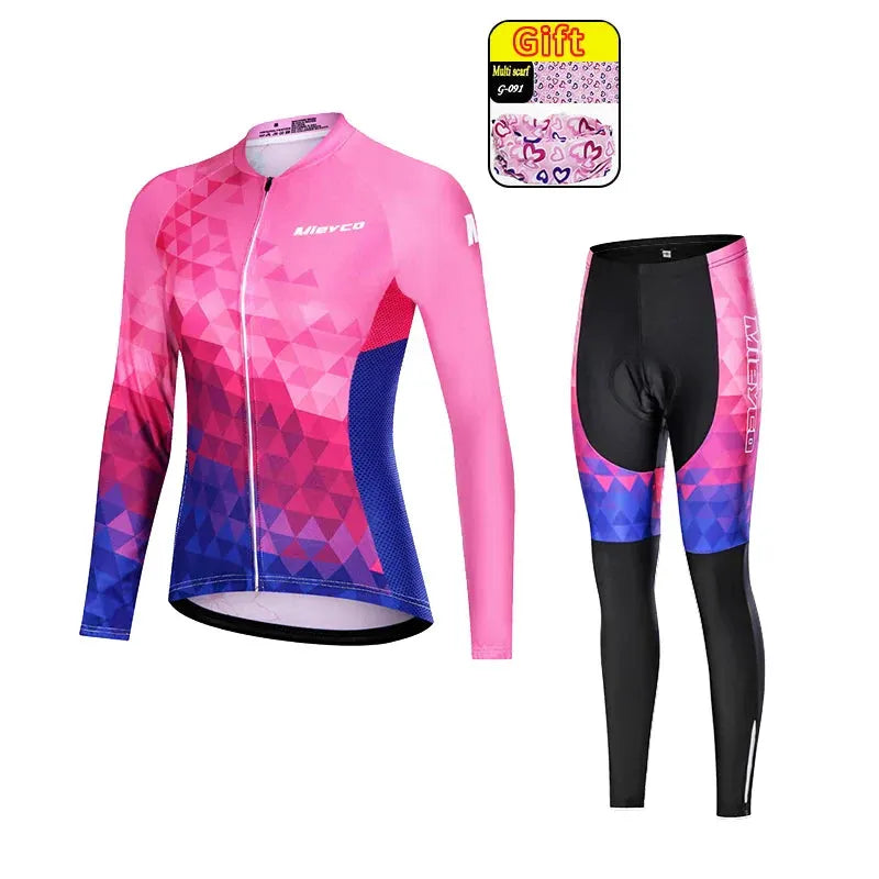 Women Long Sleeve Cycling Jersey Set MTB Bike Pants Kit Breathable Sportswear by Vimost Shop