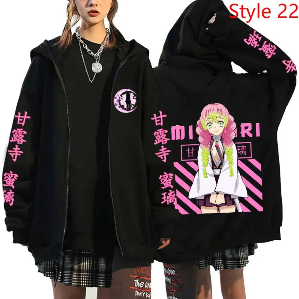 Anime Kanroji Mitsuri Print Hoodie Cartoon Zipper Pullover Long Sleeve Harajuku Sweatshirt by Vimost Shop